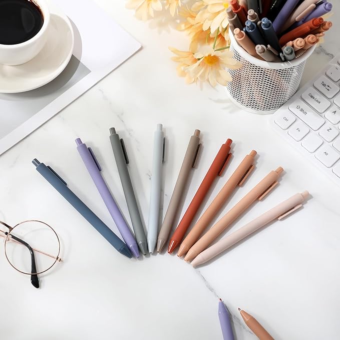 Crtiin 50 Pcs Gel Ink Pens Bulk, Black Ink 0.5mm Fine Point Retractable Pen Smooth Writing Office School Supplies for Teacher Server Operation Christmas Charity Donation Thanksgiving (Morandi Colors)