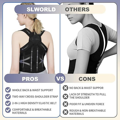 Posture Corrector for Women and Men Upgraded Back Brace, Adjustable Full Back Support for Upper and Lower Back Pain Relief, Shoulder Straightener for Hunchback, Scoliosis, Lumbar, Spine (Black,Medium)