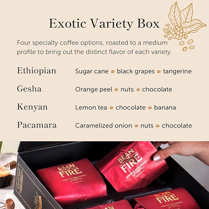 Bean of Fire Exotic Variety Box - Medium Roast Specialty Ground Coffee Gift Set, 4 Premium Single-Origin Coffees from El Salvador, Luxury Gourmet Coffee, 48 oz