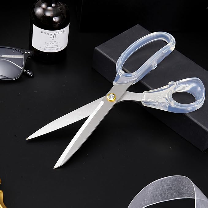 Silver Sewing Scissors 9" Ultra-Sharp Heavy Duty Crafting Shears with Transparent Ergonomic Handle All-Purpose Scissor, sewing,office cutting, Comfortable Handle Design, Versatile Usage