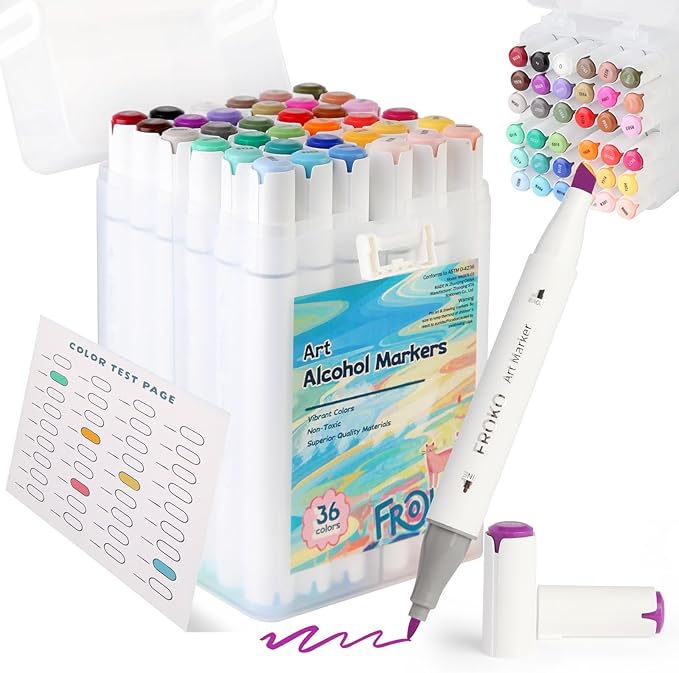 FROKO Alcohol Markers, 36 Colors Dual Tip Art Markers with Carrying Case, Drawing Marker, Coloring Marker for Kids Sketching Adult Coloring