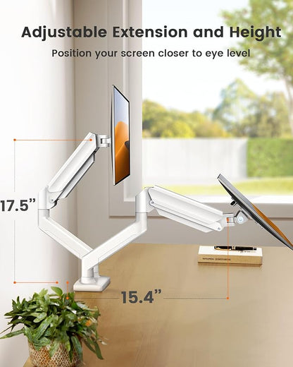 ErGear Dual Monitor Stand up to 32 inches Screen, Load-Bearing Max 22 lbs Each Arm, Adjustable Dual Monitor Mount, Sturdy Steel vesa Monitor Mount with Stable VESA 75x75 100x100mm-White