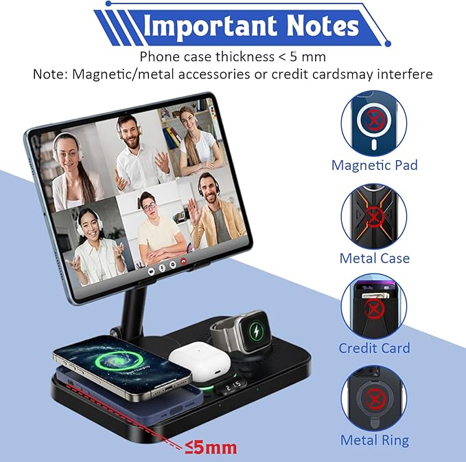 6-in-1 Wireless Charging Station for Apple Products with Clock, 7-Color RGB and Foldable,30W Multiple Devices Wireless Charging Stand for iPad Stand, for iphone17, for AirPods, for Apple Watch