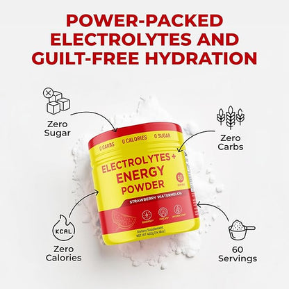 Keto Vitals Energy Powder + Electrolytes with 100mg Natural Caffeine, L Theanine & Organic Lion's Mane Extract - 60 Servings Energy Drink Powder for Workouts - Sugar Free Electrolytes