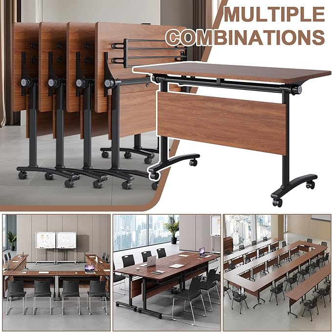 Conference Room Table, Folding Conference Table with Flip-Top Design, Mobile Seminars Dynamic Meetings Training Tables for Offices, Classrooms, and Meeting Room (6, HT1619, 70.8)
