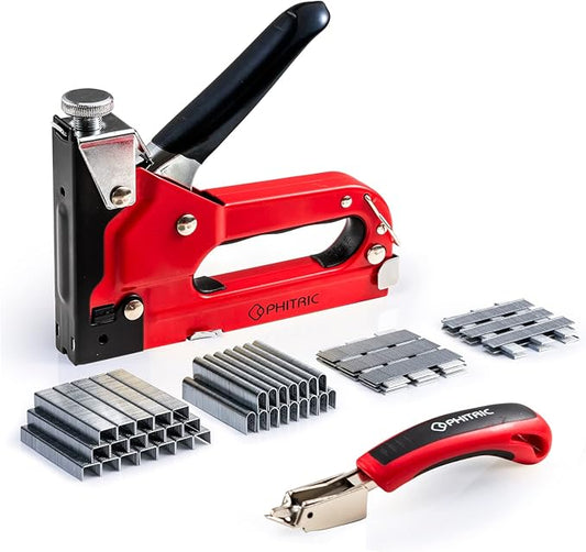 PHITRIC Upholstery Staple Gun Heavy Duty, 4 in 1 Stapler Gun with 6000 Staples, Remover, Manual Brad Nailer Power Adjustment Stapler Gun for Wood, Upholstery, Carpentry, Decoration DIY