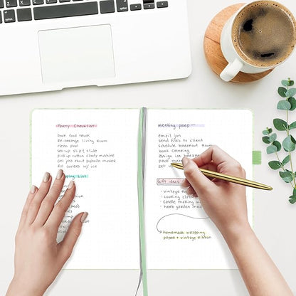 A5 Leather Hardcover, 160 Pages 100GSM Thick Dotted Paper, 3 Sheets of Stickers Included(Light Green)