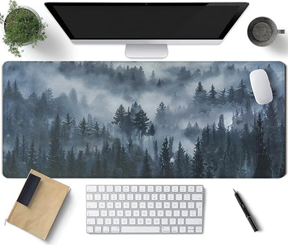 Grey Forest Patterns Desk Mat, Large Gaming Mouse Pad Non-Slip Rubber Base with Stitched Edges, Waterproof Protection for PC Laptop Home Office Desk Decor (31.5x11.8in)