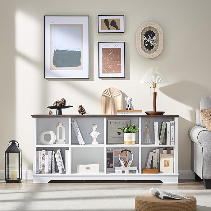 Book Shelf, 5 Cube Storage Organizer, 2-Tier Open Shelf Wooden Bookcase, Freestanding Wood Cube Storage Bookshelf for Bedroom, Living Room, Home Office (White)