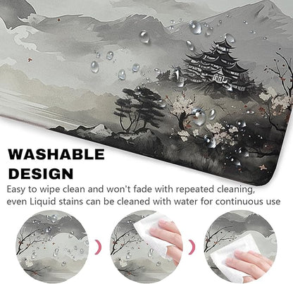 Cherry Blossom Patterns Desk Mat, Large Gaming Mouse Pad Non-Slip Rubber Base with Stitched Edges, Waterproof Protection for PC Laptop Home Office Desk Decor (31.5x15.7in)