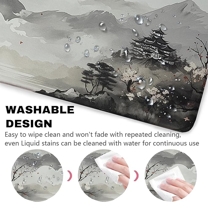Cherry Blossom Patterns Desk Mat, Large Gaming Mouse Pad Non-Slip Rubber Base with Stitched Edges, Waterproof Protection for PC Laptop Home Office Desk Decor (35.4x15.7in)