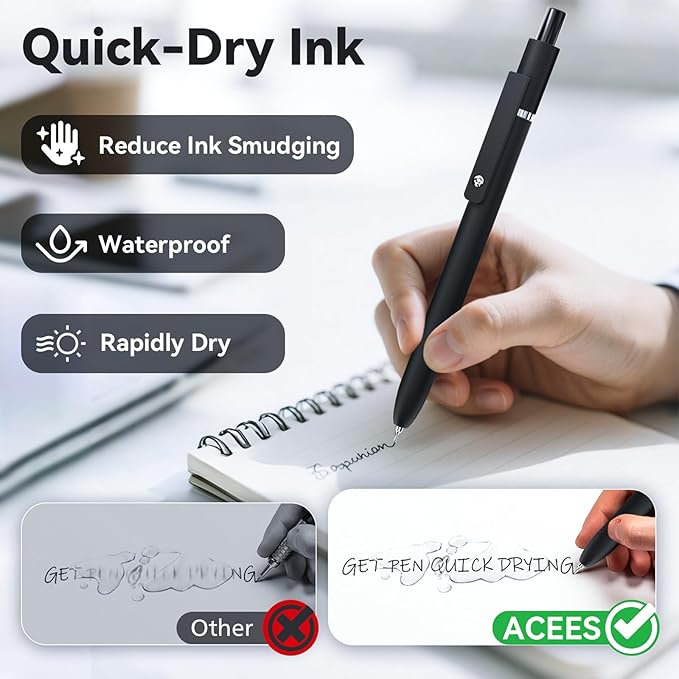 Gel Pens, 6 Pcs 0.5mm Fine Point Black Ink Pen With Smooth Writing, Office Desk Accessories, School Supplies Gifts for Men Women, Quick Dry Pens Ballpoint For Journaling, Black/Gray/White
