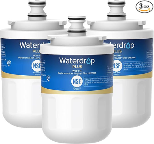 Waterdrop Plus UKF7003 Replacement for Maytag® UKF7003, UKF7002AXX, Whirlpool® EDR7D1, UKF7003AXX, UKF7002, 7003AXXP, UKF6001AXX, NSF 401&53 Refrigerator Water Filter, 3 Filters (Package May Vary)