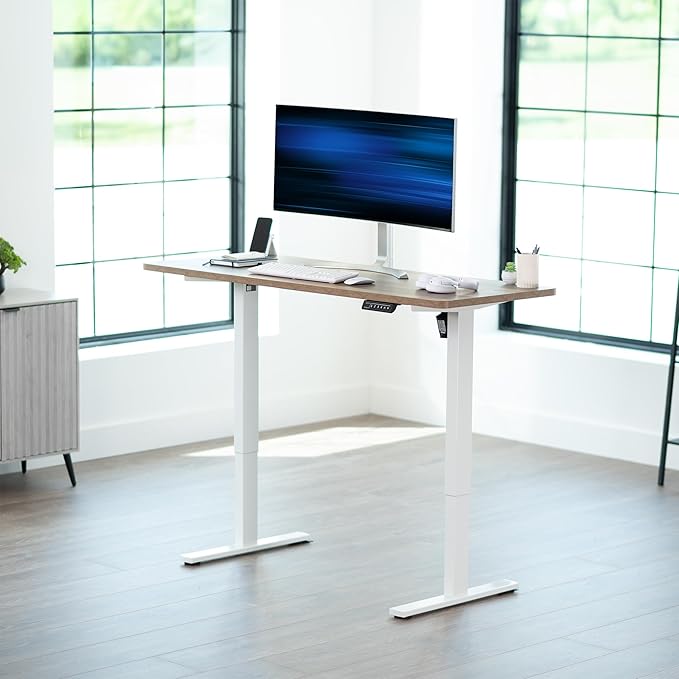 VIVO Electric 60 x 24 in Standing Desk, Memory Height Adjustment, 1B Series, One-Piece Reclaimed Wood Top, White Frame, DESK-KIT-1W6P