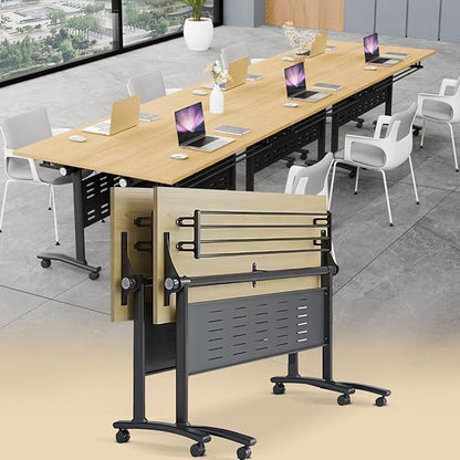 Conference Table Folding Conference Room Tables, Modern Mobile Meeting Training Table with Silent Wheels, Foldable Seminar Table for Offices, Classrooms, Libraries (2, Maple, 55.1in)