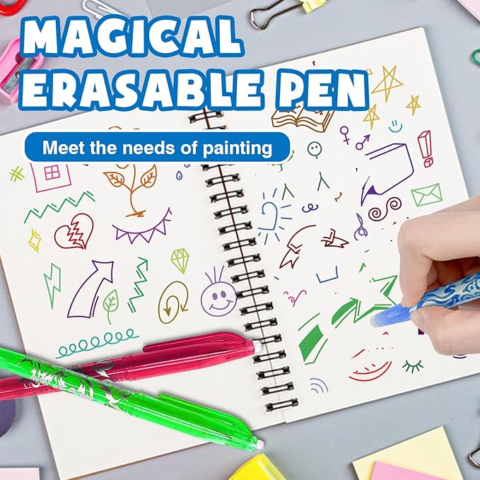 Erasable Pens Multicolor - 12 Colorful Erasable Gel Pens for School Office Journals Smooth Gel Pens Markers Refillable Colored Pens for Kids Adults