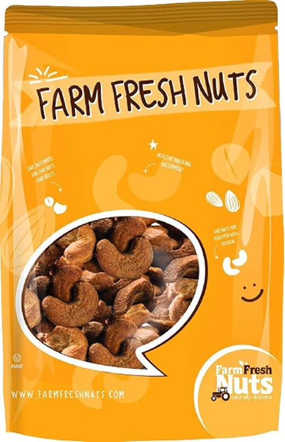 Dry Roasted Dark Cashews with Himalayan Salt (1 Lb) - Dark Oven Roasted to Perfection in Small Batches for Added Freshness - Super Crunchy - Farm Fresh Nuts Brand