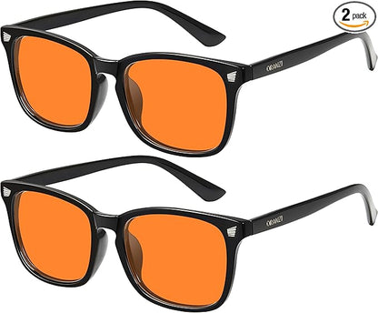 2 pack 98.6% Blue Light Blocking Glasses Men Woman for Better sleep, Computer Gaming Glasses Blue Light Filtering Amber Lenses Anti-Fatigue & Eye Strain