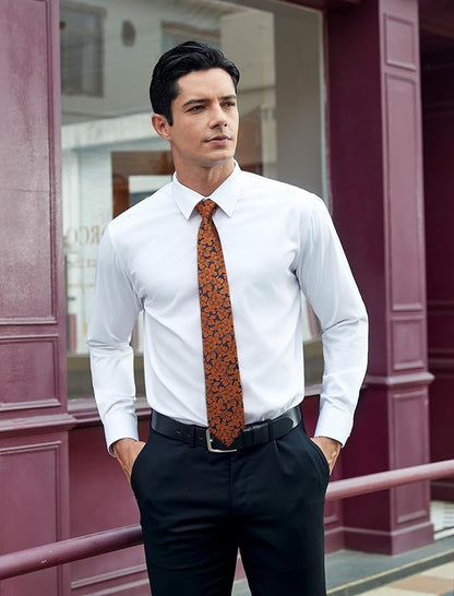 HISDERN Men Floral Ties Woven Classic 3.4" Necktie Set Formal Tie Pocket Square for Wedding with Handkerchief Gift Box