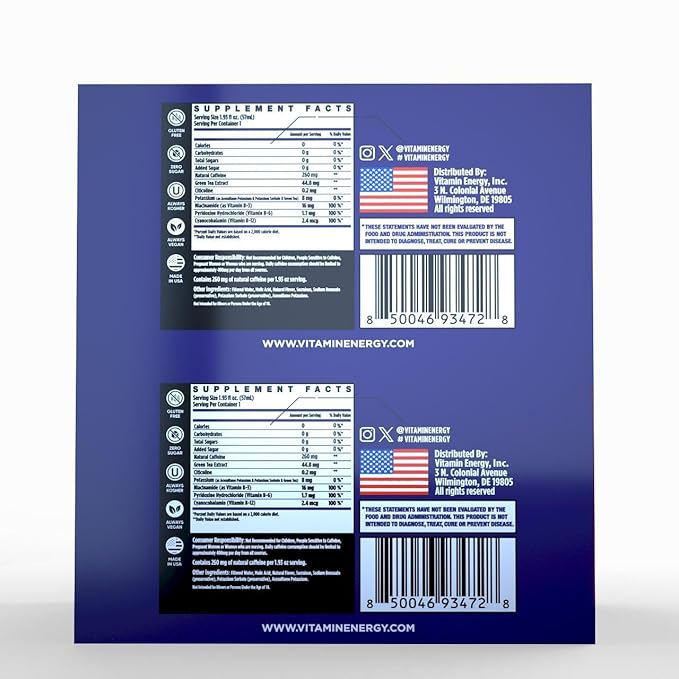 Vitamin Energy Immune+ Extra Strength Energy Shot Grape 8 Pack, 260mg Natural Caffeine, B-Vitamins, Citicoline, Green Tea, Immunity & Focus Support, Zero Sugar, Gluten-Free 1.93 fl oz