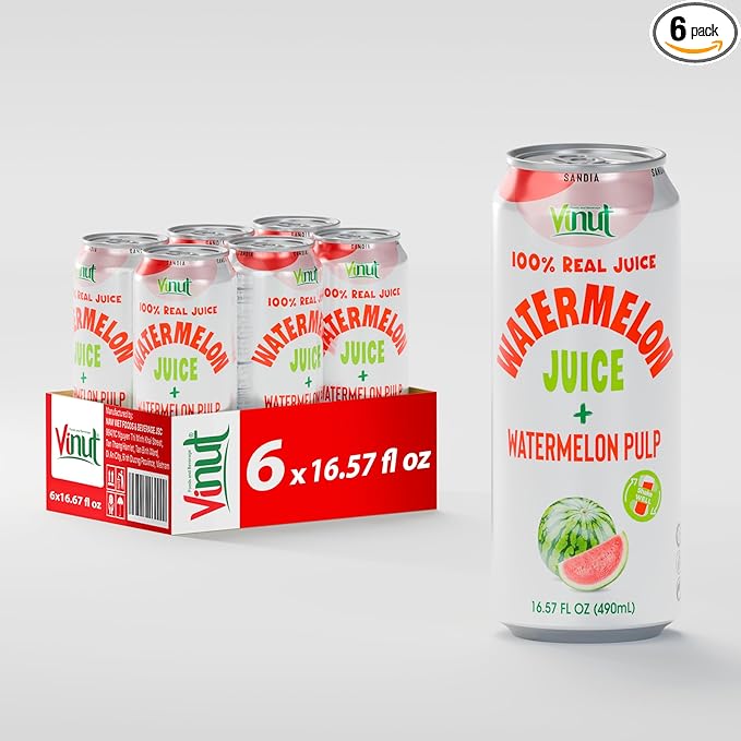 Vinut Natural Watermelon Juice Drink with Pulp, (16.57 fl oz, Pack of 6) Real Watermelon Juice, No Sugar Added, Gluten Free, GMO-Free