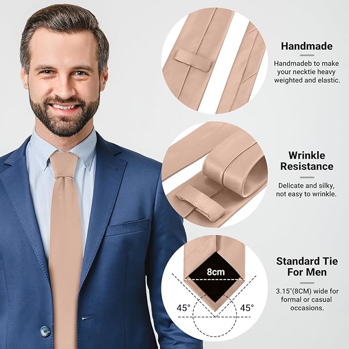 Black Ties For Men Solid Pure Color Formal Neckties 3.15" (8CM) Men's Tie for Business and Wedding with Gift Box