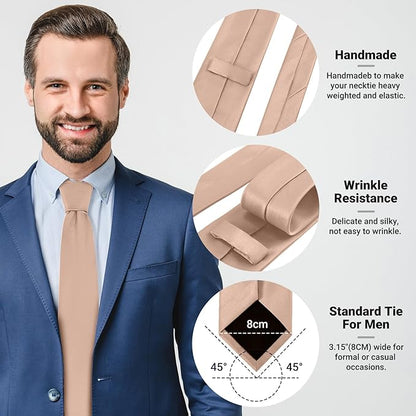 Black Ties For Men Solid Pure Color Formal Neckties 3.15" (8CM) Men's Tie for Business and Wedding with Gift Box