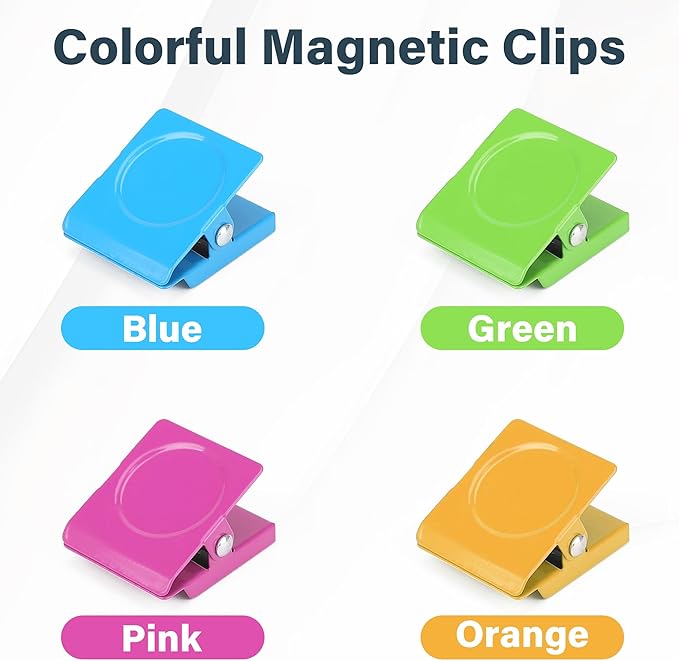 Magnetic Clips, 24 Pieces Heavy Duty Square Magnetic Clips for Office Classroom Whiteboard Paper Hanging, 1.2 inch Colorful Strong Magnet Metal Clips for Cruise Cabins Clipping Photo