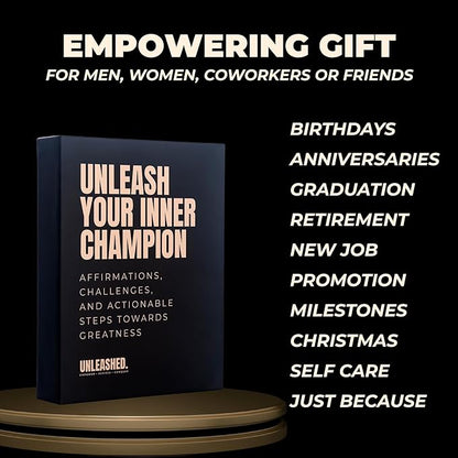 Daily Affirmation Cards to Unleash Your Best Self - 55 Cards with Empowering Quotes, Challenges & Practical Tips | Personal Growth Gift Idea for Driven Men & Women for Birthday, New Job, Christmas
