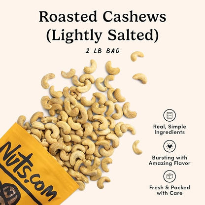 Roasted Cashews (Lightly Salted, 2lb) & Dried Apricots (No Sugar Added, 2lb) – Vegan, Gluten-Free Snacks – Rich in Fiber, Protein & Potassium – Perfect for On-the-Go, Office, & Home Snacking