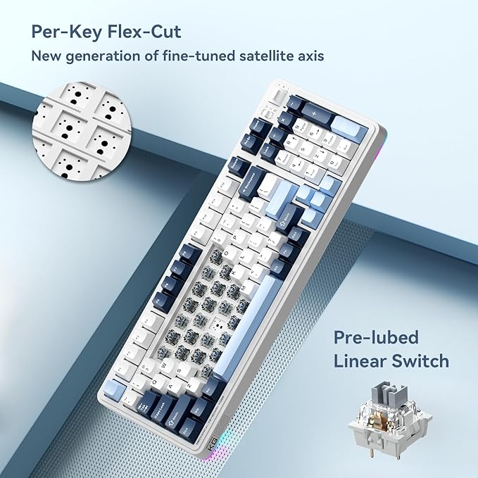 Machenike KG98 Mechanical Keyboard,Hot Swappable Custom Gaming Keyboard,Pre-lubed Linear Switches,RGB Sidelit,Tri-Mode 98 Keys Compact Layout for Gaming/Typing/Win/Mac/PC