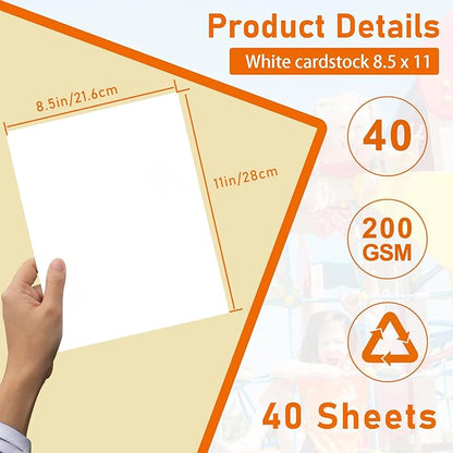 40 Sheets Bright White Cardstock 8.5 x 11 Printer Paper, 75lb Thick Craft Paper Card Stock for Wedding Invitations, Memus, DIY Making Cards, Business Cards, Menus, Birthday