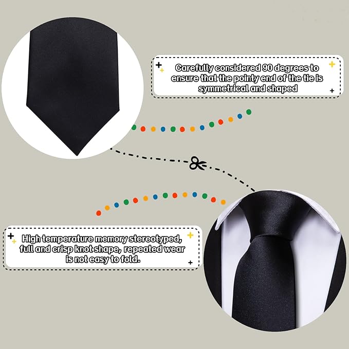 Barry.Wang Tie Sets for Men Silk Solid Necktie Stain Ties Handkerchief Pocket Square Cufflinks Wedding Business Dyed