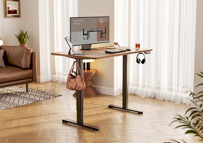 YDN Electric Standing Desk Adjustable Height, 55 x 24 Inches Stand up Desk with Cable Management, Home Office Desks with Splice Board & Black Frame, Rustic Brown Top