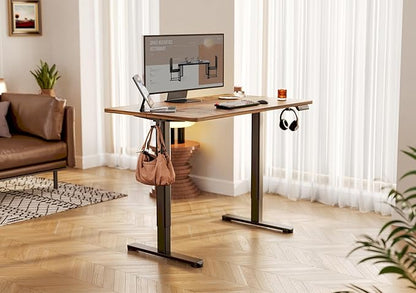 YDN Electric Standing Desk Adjustable Height, 55 x 24 Inches Stand up Desk with Cable Management, Home Office Desks with Splice Board & Black Frame, Rustic Brown Top