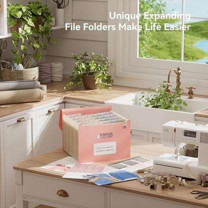 Accordion File Organizer, 26 Pockets Wheat Straw Expanding File Folder, Monthly Bill Receipt Organizer,A-Z Tabs,100% BPA Free,Return to Nature Healthy Living,Letter/A4 Size - Strawberry Pink