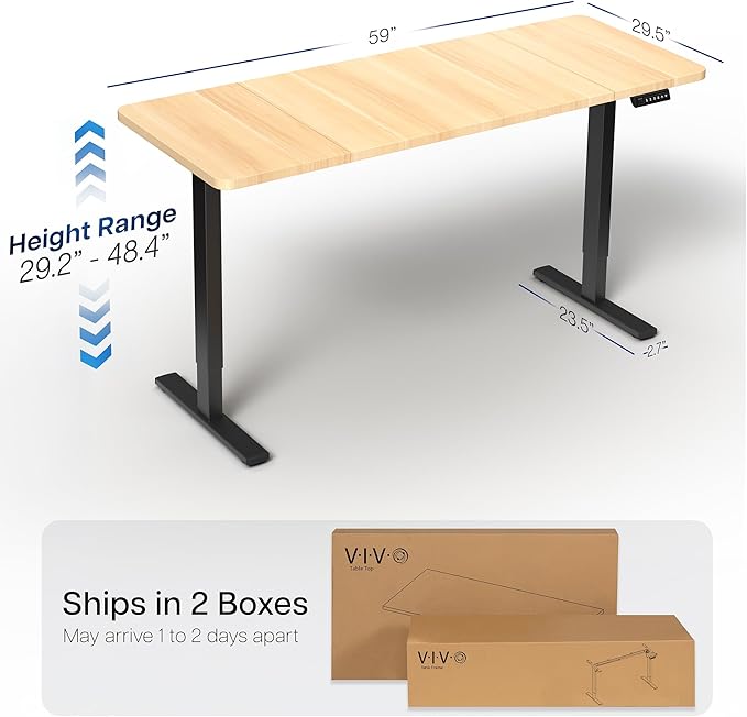VIVO Electric 60 x 30 in Standing Desk, Memory Height Adjustment, 1B Series, Light Wood Top Black Frame, DESK-KIT-1B6C-30