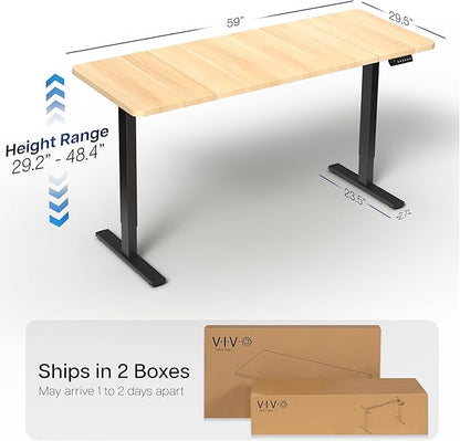 VIVO Electric 60 x 30 in Standing Desk, Memory Height Adjustment, 1B Series, Light Wood Top Black Frame, DESK-KIT-1B6C-30