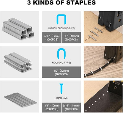 HAUTMEC 9600 Pcs Heavy-Duty Staples with Staple Puller Tool – 3 Types (D-Type 5000, U-Type 1600, T-Type 3000) for Upholstery, Carpentry, Repair & Packing, with Convenient Storage Box – HT0456