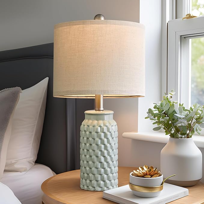 20.5 inches Modern Ceramic Green Bedside Lamp Set of 2 for Bedroom Decor Farmhouse Table Lamp for Living Room Office Dorm