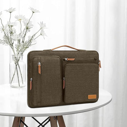 MOSISO 360 Protective Laptop Case 15 inch, 15 inch Laptop Sleeve Compatible with MacBook Air M4 M3 M2 2025 2024 2023, Dell XPS Plus, Side Open Carrying Case with 4 Zipper Pockets&Handle, Carob Brown