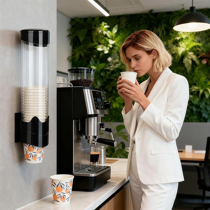 MYITYARD Large Cup Dispenser, Wall Mount Water Cooler Cup Dispenser Fits 10oz - 16oz Disposable Paper and Plastic Cups, Pull Type Cup Holder for Home Office Hospital Gym, Magnetic Mounting, Black