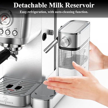 MAttinata Cappuccino Coffee Machine with Automatic Milk Frother, Compact Espresso Machine with Pressure Gauge, Stainless Steel Cappuccino Maker with for Home, Office