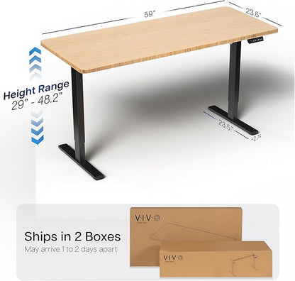 VIVO Electric 60 x 24 in Real Bamboo Standing Desk, Memory Height Adjustment, 1B Series, One-Piece Top, Black Frame, DESK-KIT-1B6O