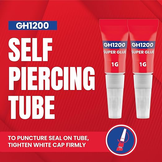 GH1200-1 Gram (Pack of 48) Single-Use Super Glue All Purpose, Super Fast, Thick & Strong Adhesive Superglue, Cyanoacrylate Glue for Hard Plastics, DIY Craft, Ceramics, Frame, Leather, Metal, Etc