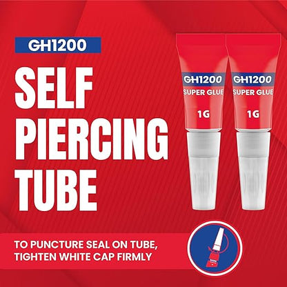 GH1200-1 Gram (Pack of 48) Single-Use Super Glue All Purpose, Super Fast, Thick & Strong Adhesive Superglue, Cyanoacrylate Glue for Hard Plastics, DIY Craft, Ceramics, Frame, Leather, Metal, Etc