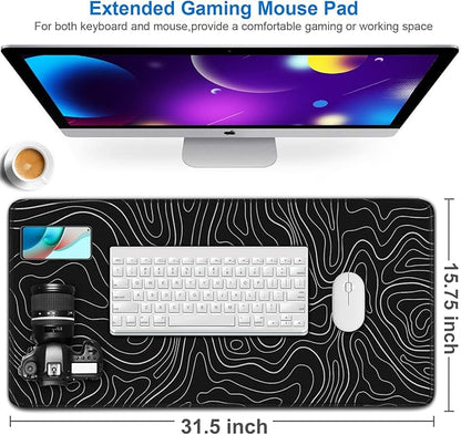 Large Extended Gaming Mouse Pad, 31.5x15.7 inch Computer Keyboard Mouse Mat, Water Resist Non-Slip Mousepad Rubber Base Long XXL Desk Mouse Pad for Gaming, Office & Home, Black White Lines
