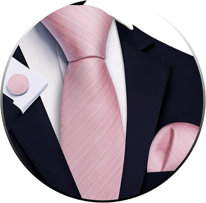 Barry.Wang Tie Sets for Men Silk Solid Necktie Stain Ties Handkerchief Pocket Square Cufflinks Wedding Business Dyed