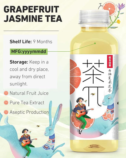 Tea PI Iced tea – Jasmine Green Tea, Grapefruit Sweet Iced Fruit Tea Bottles, Real Juice, -16.9 fl oz, 500mL, 15 Pack
