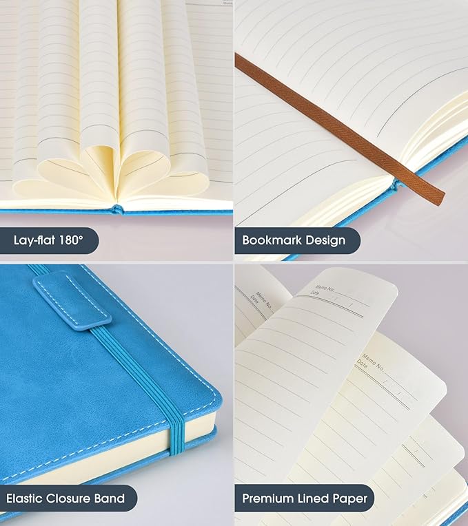 Biuwory A5 Lined Journal Notebook – 256 Pages, Hardcover Faux Leather, Blue